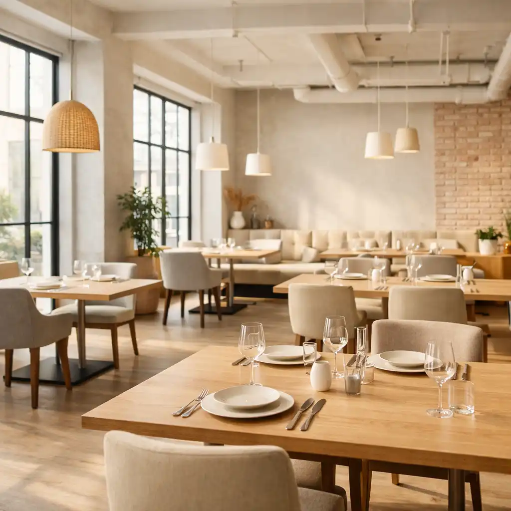Jasne wnętrze restauracji loftowej